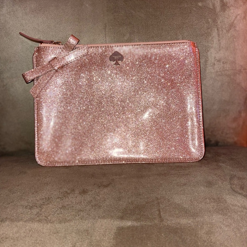 Kate Spade Glitter Zip Pouch with Bow